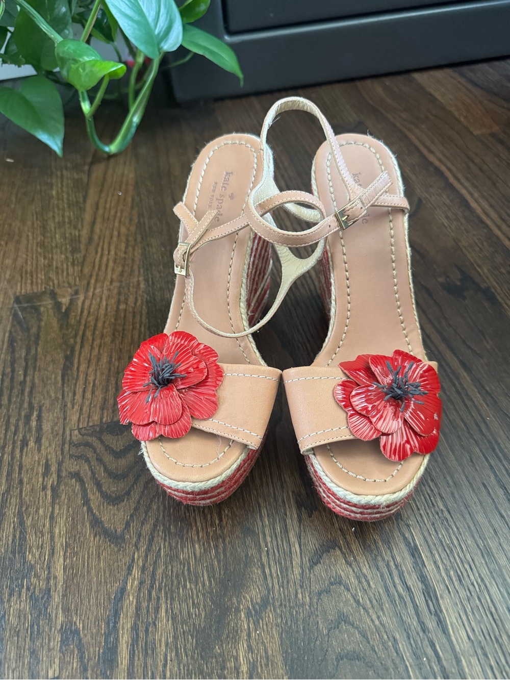 kate spade Pink and Red Floral Espadrille Wedge Sandals